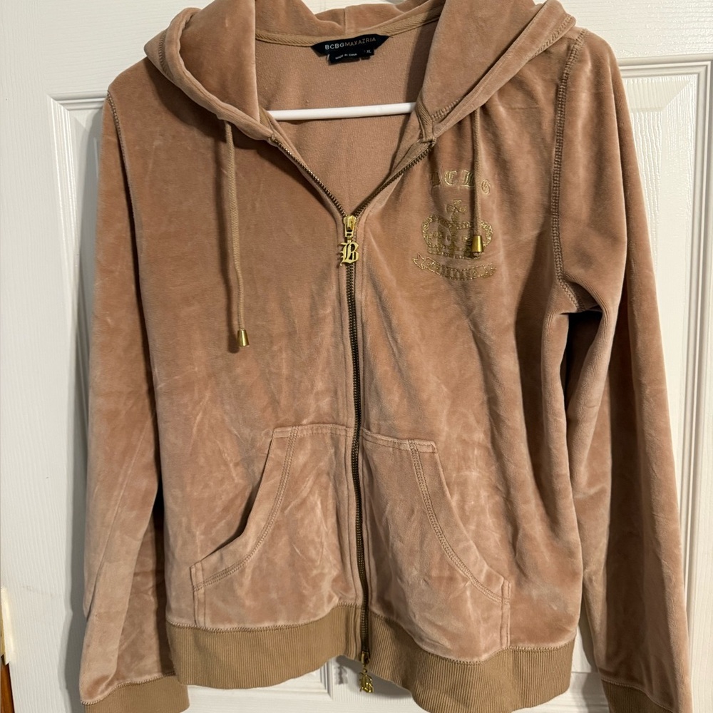 BCBGMaxazria women's  embroidered full zip front hoodie sweatshirt L